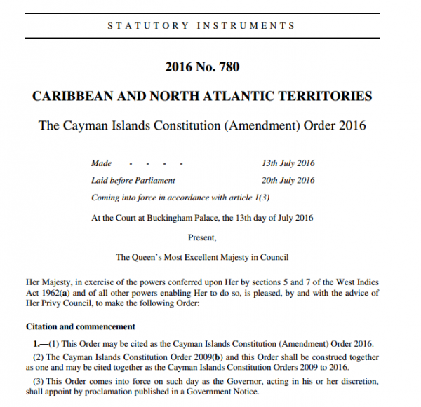 Cayman Islands Constitution (Amendment) Order 2016