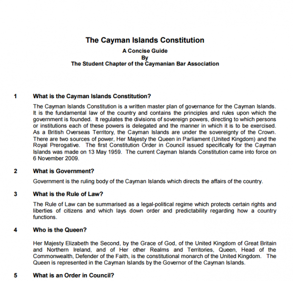 The Caymanian Bar Association's Concise Guide to the Cayman Islands Constitution